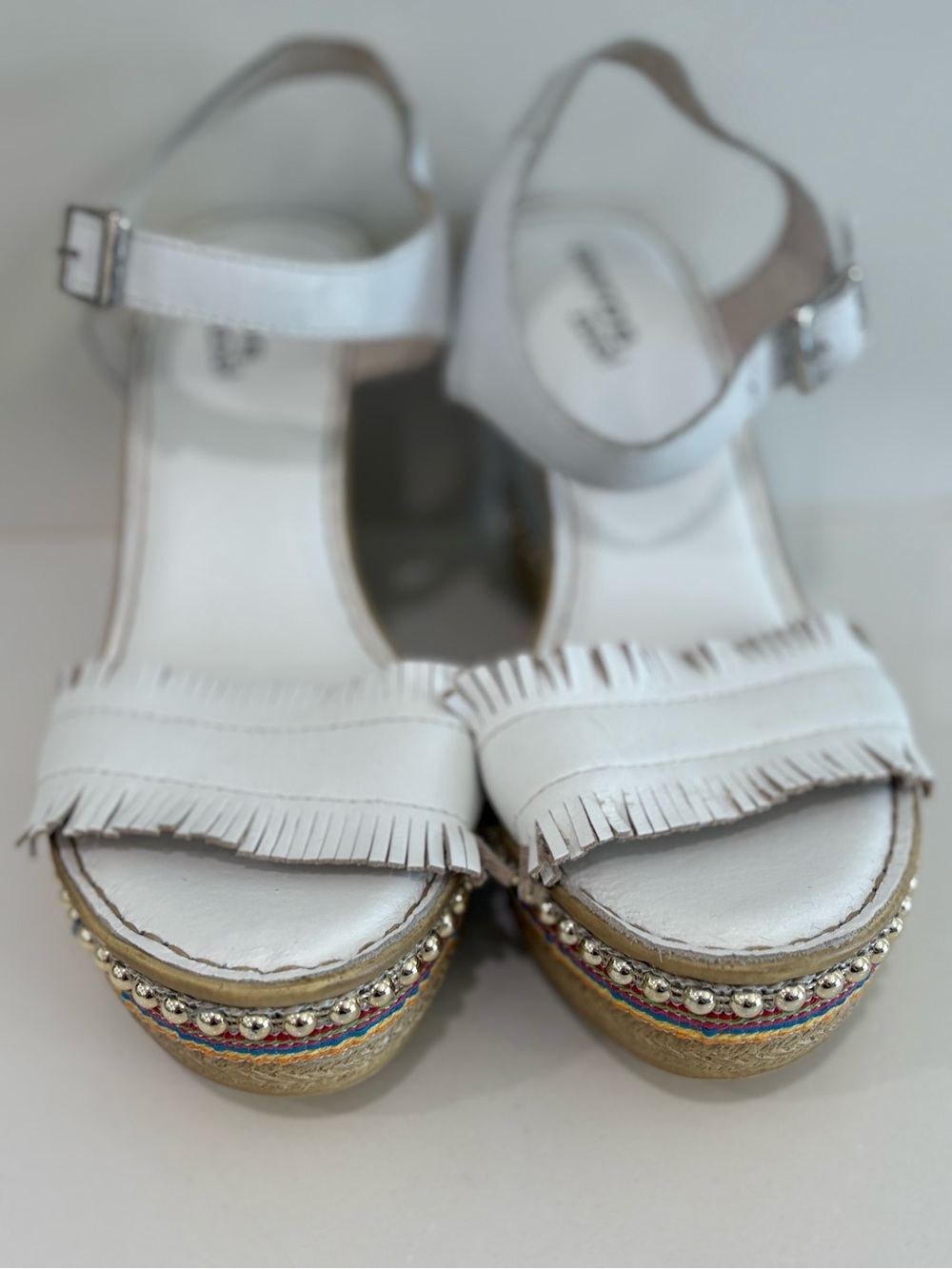 AEROS ME White Leather Espadrille Wedge Sandals 38